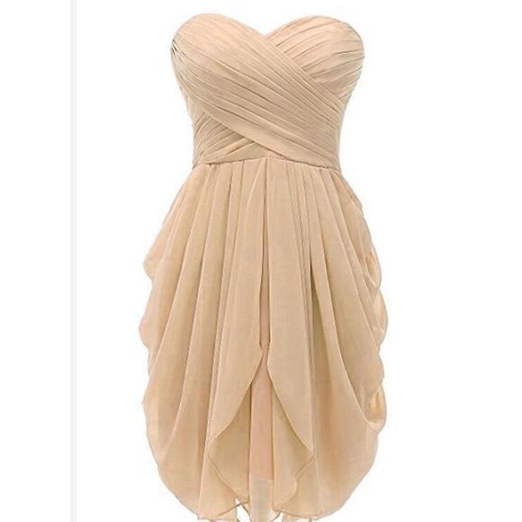 Champagne Short Chiffon Bridesmaid Dresss sz L - Picture 6 of 7